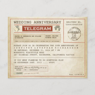 convite de telegrama de aniversário de casamento v