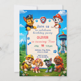 Convite de tema de cachorro para menino. Festa inf