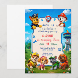 Convite de tema de cachorro para menino. Festa inf