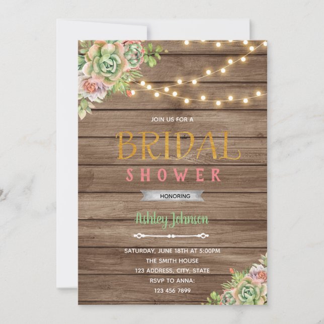 convite de tema de casamento de suculentas (Frente)