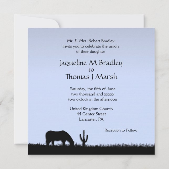 Convite de Tema de Casamento Western Azul (Verso)