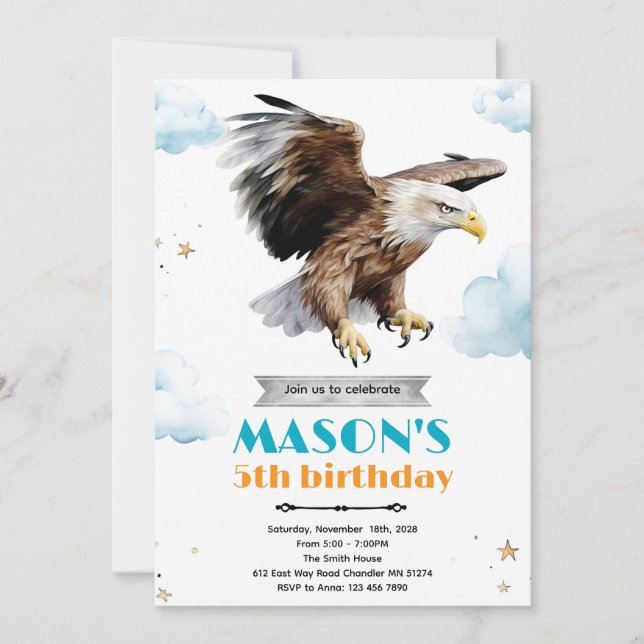 convite de tema de festa de aniversário águia (Frente)