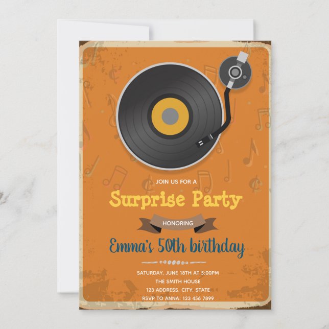 convite de tema de festa de disco retrô (Frente)