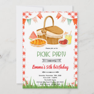 convite de tema de festa de picnic fofo