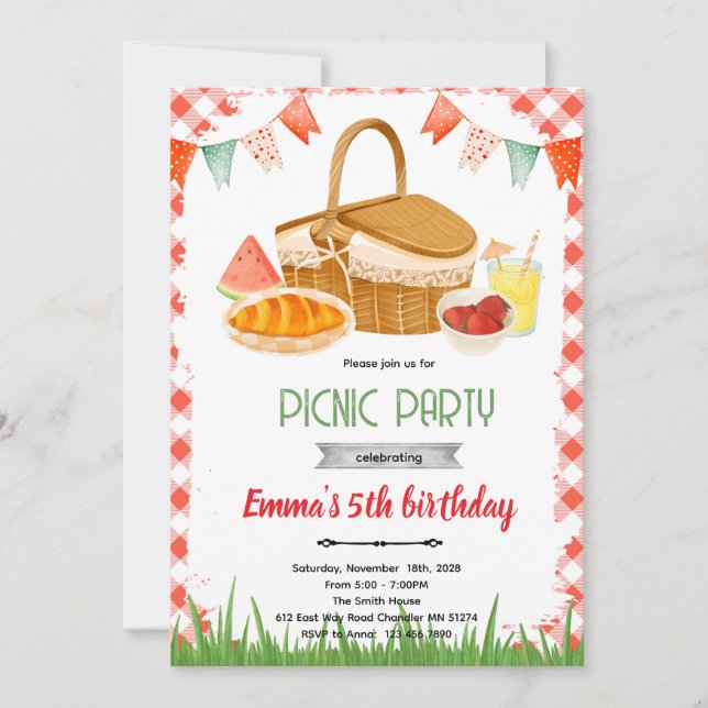 convite de tema de festa de picnic fofo (Frente)