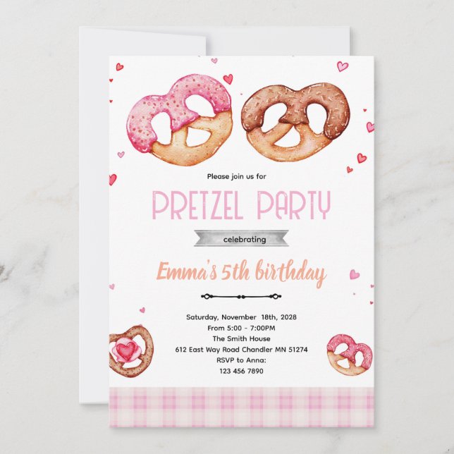 convite de tema de festa de pretzel (Frente)