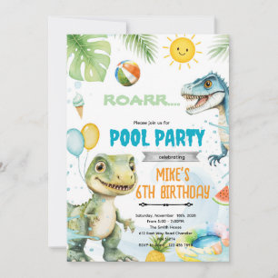 Convite de tema de piscina dinossauro fofo