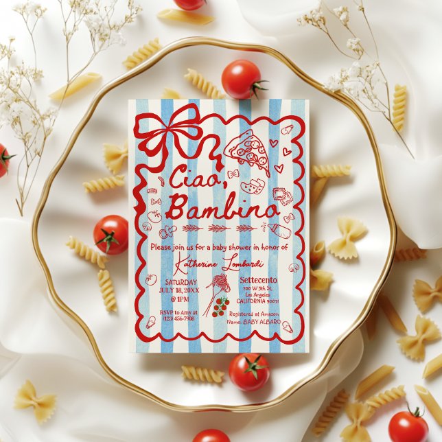 Convite de Tema Italiano Azul Coquette Ciao Bambin (Criador carregado)