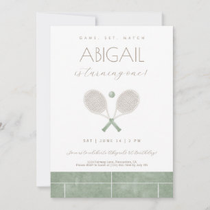 Convite de Ténis Sage Green Game Set Match