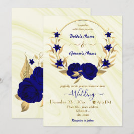 convite de terra de ouro para flores azuis reais