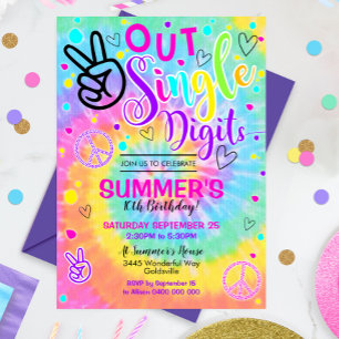 Convite de Tinta Tie Dye Peace Out Single Digits 1