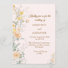 Convite de Tipografia Dourada com Flores Silvestre