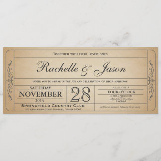 Convite de Tíquete de casamento vintage