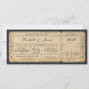 Convite de Tíquete de Casamento vintage com RSVP