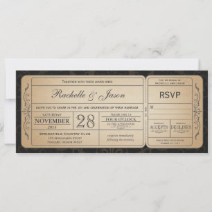 Convite de Tíquete de Casamento vintage com RSVP 