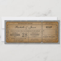 Convite de Tíquete de Casamento vintage com RSVP