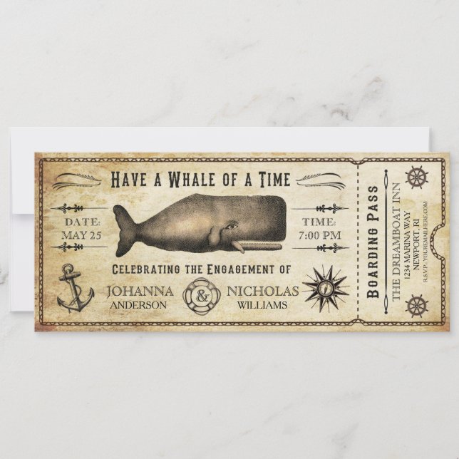 Convite de Tíquete de Festa de noivado de Baleia N (Frente)