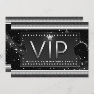 Convite de Tíquete VIP para Glam Chic Black & Silv
