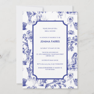Convite de Toile de Jouy Azul e Branco