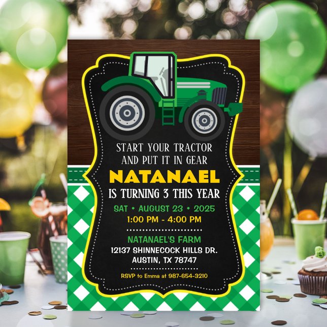Convite de trator para Festa de aniversário de Faz (Tractor Invitation for Farm Birthday Party)