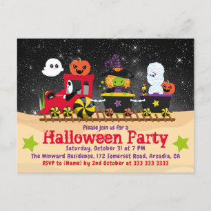 Convite de Trem de Monstros Fofos de Halloween