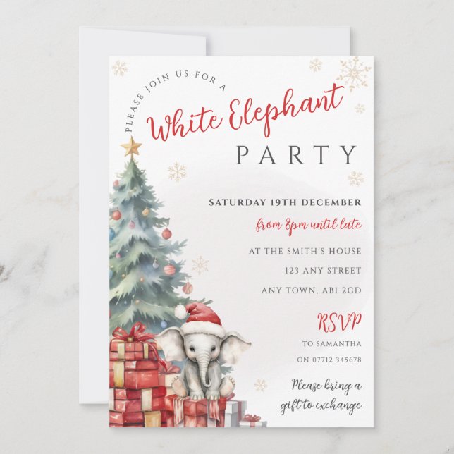 Convite de Troca de Presentes de Natal Elefante Br (Frente)