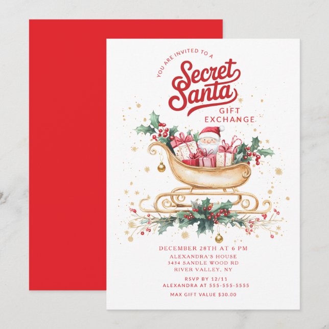 Convite de Troca de Presentes do Papai Noel Secret (Frente/Verso)