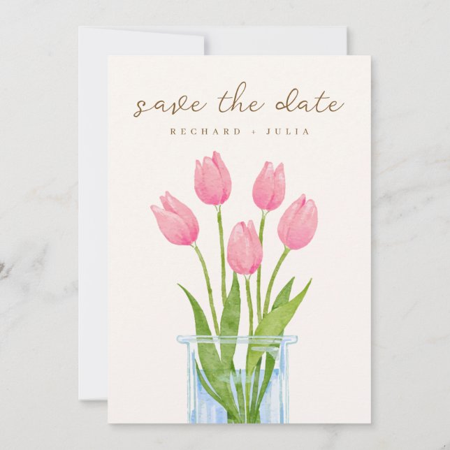 Convite de TULIP Save The Date / Floral Aquarela (Verso)