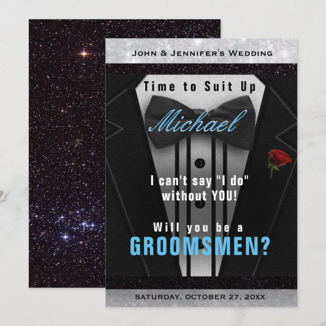 Convite de Tuxedo para Padrinho Arrumar-se (Frente/Verso)