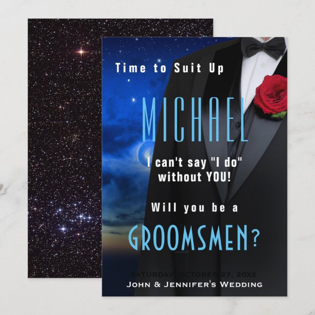 Convite de Tuxedo para Padrinho Prepare-se (Frente/Verso)