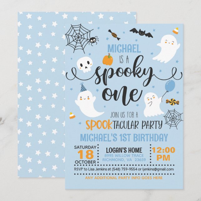 Convite de um aniversário assustador - Menino (Azu (Frente/Verso)