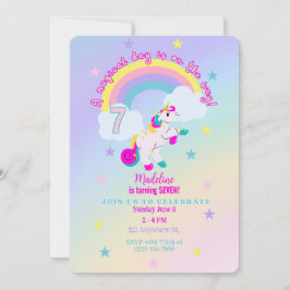 Convite de Unicórn de Aniversário de 7 Personalizá