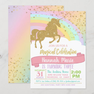 Convite de Unicórnio - Além do Arco-íris e Faíscas