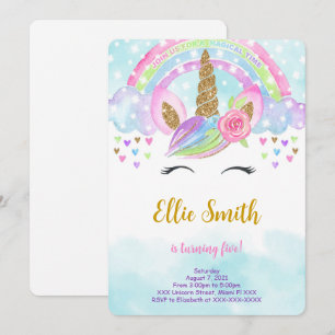 Convite de Unicórnio Mágico em Aquarela
