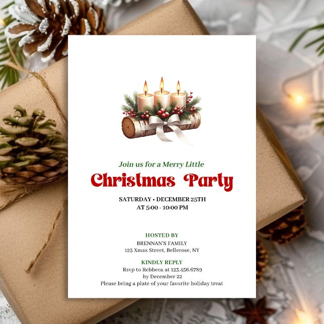 Convite de Velas de Natal Coroa de Pinheiro Aconch (Cozy Pine Wreath Christmas Candles Invitation)