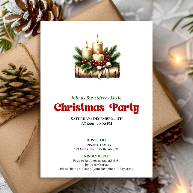 Convite de Velas de Natal de Pinheiro com Estilo (Stylish Pine Wreath Christmas Candles Invite)