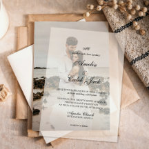 Convite de Vellum de Noiva com Fotografia e Monogr