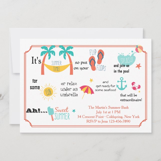 Convite De Verão De Pictograma Bash (Frente)