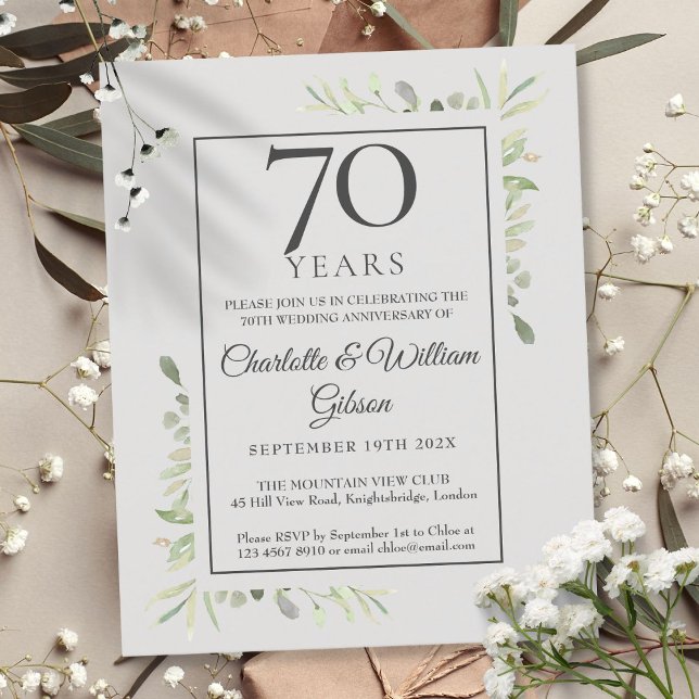 Convite de Verde para o 70º Aniversário (Budget 70th Anniversary Greenery Invitation)