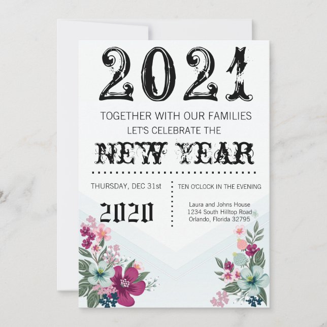 Convite de Véspera de ano novo 5x7 para Flores Tro (Frente)
