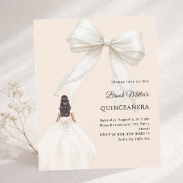 Convite de vestido de marfim com laço de Quinceane
