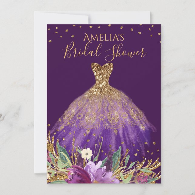 Convite de Vestido de Noiva Roxo Dourado de Ámétic (Frente)