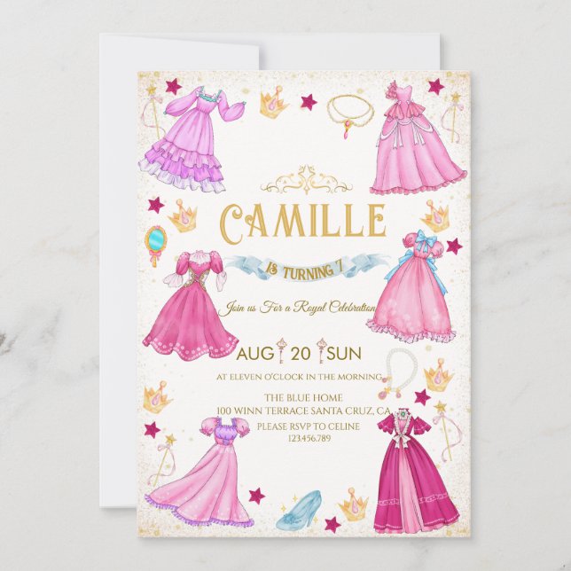 convite de vestido de princesa para festa de anive (Frente)