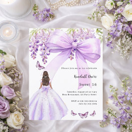 Convite de vestido floral com laço de lavanda para