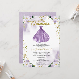 Convite de Vestido Floral Roxo para Quinceanera
