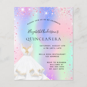 convite de vestido holográfico rosa Quinceanera