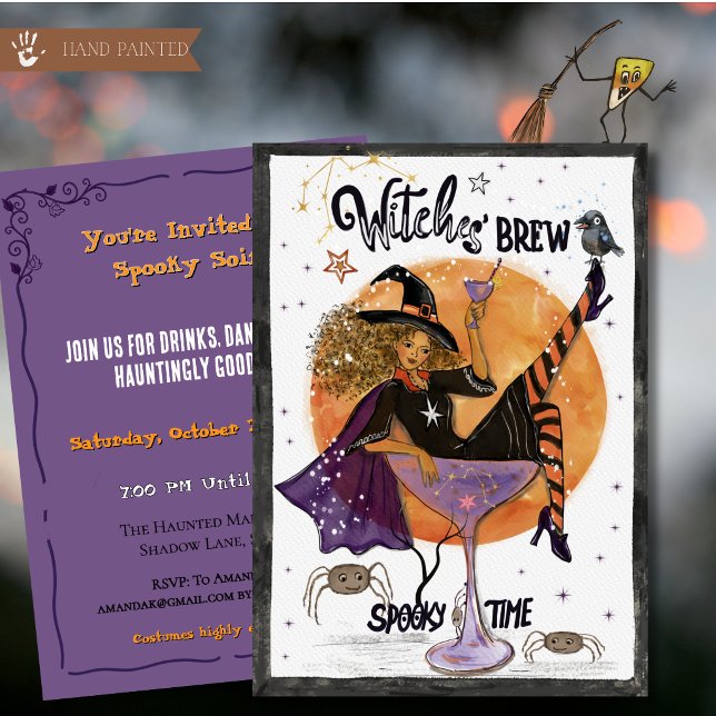 Convite de Vidro de Coquetel de Bruxa para Festa d (Witch Cocktail Glass Spooky Halloween Party Invitation)