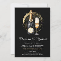 Convite de VINHO preto e dourado para Aniversário 