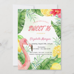 Convite de Watercolor Summer Flamingo Sweet 16