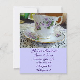 Convite de Xícara de Chá - Violetas Vintage